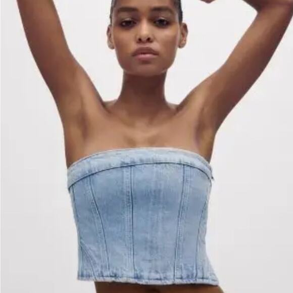 Zara Blue Denim Strapless NWOT Size Small - Picture 5 of 13
